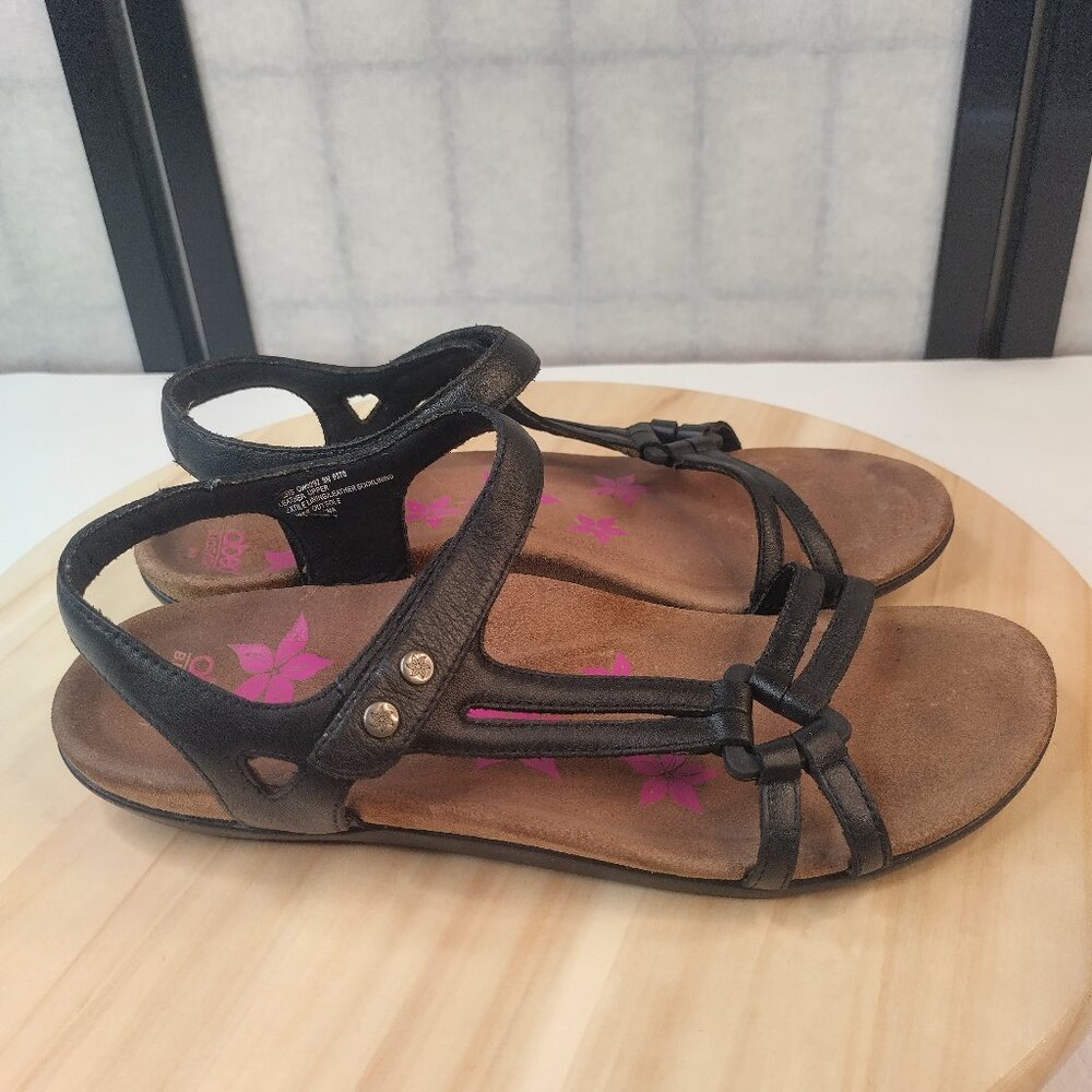 Abeo Biosystem Oasis Black Leather Slingback Strappy Comfort Sandals Women US 9N